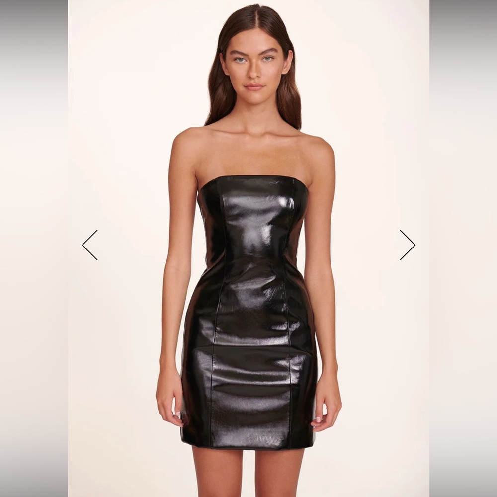 STAUD Strapless Vegan Leather Dress